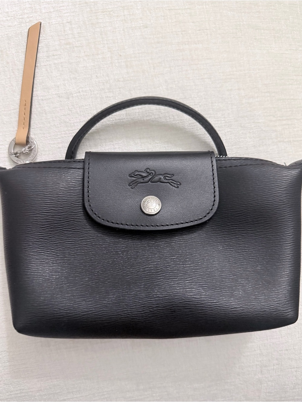 Longchamp Mini Le Pliage Cuir Black Leather Top-Handle Bag